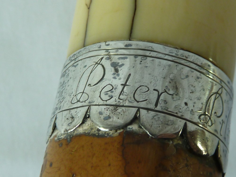 1698 Turned Ivory Malacca Walking Stick English Cane Silver Dated Peter Pilote View V