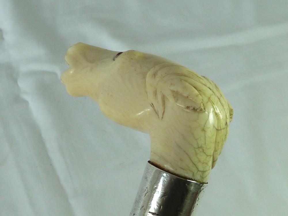 Carved Ivory Horse Head Malacca Walking Stick Novelty Cane  View IV