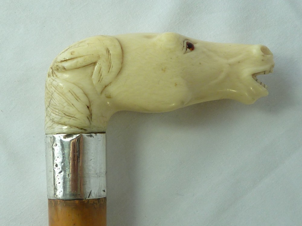 Carved Ivory Horse Head Malacca Walking Stick Novelty Cane  View VI