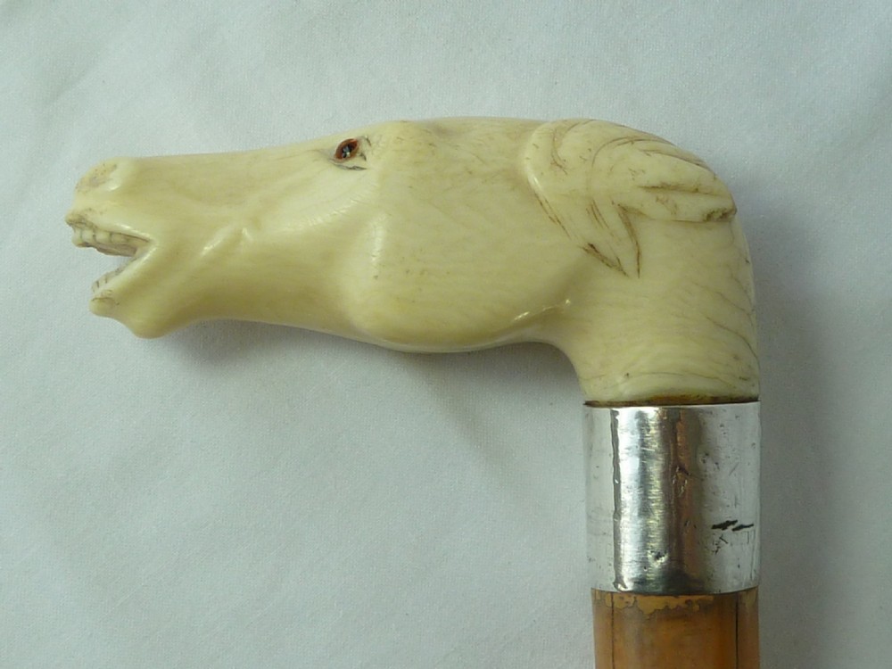 Carved Ivory Horse Head Malacca Walking Stick Novelty Cane  View VII
