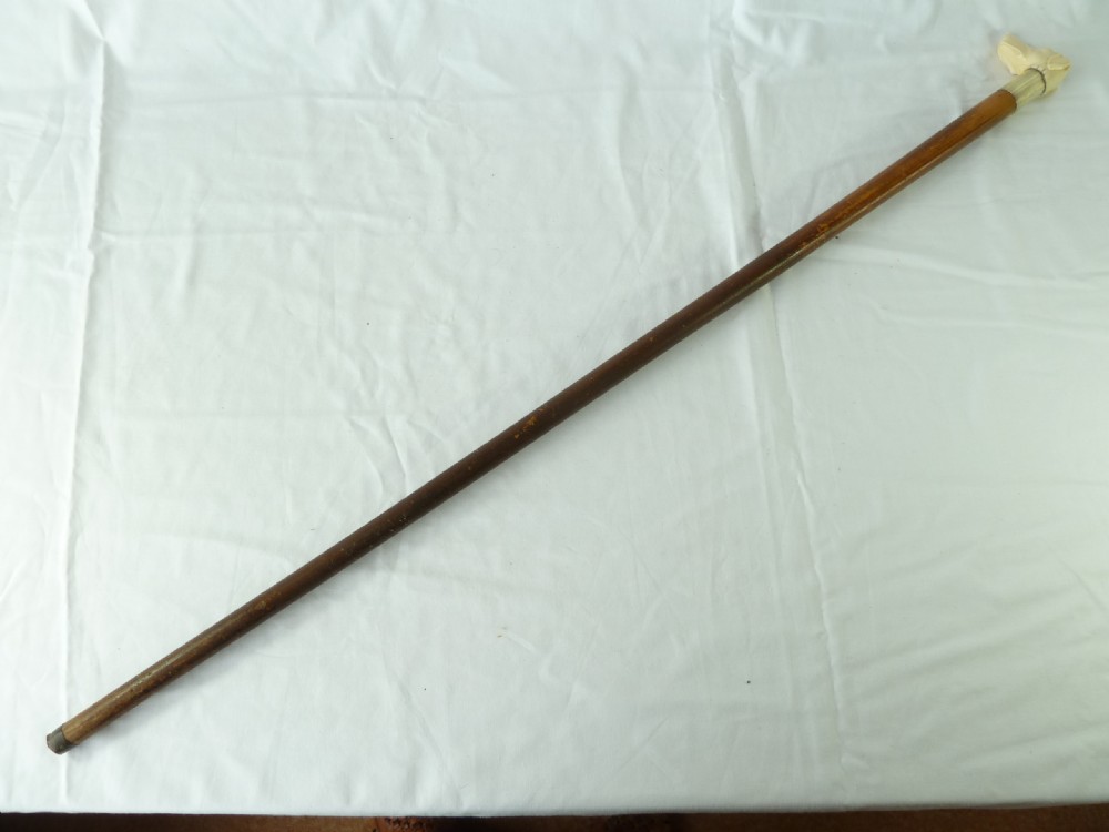 Carved Ivory Dog Head Malacca Walking Stick Novelty Hound Cane Victorian View VI