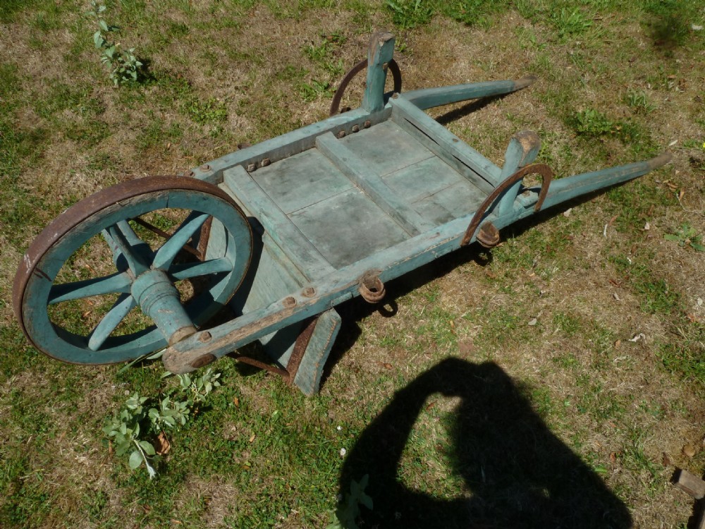 Victorian Painted Wooden Wheel Barrow Green Original View VIII