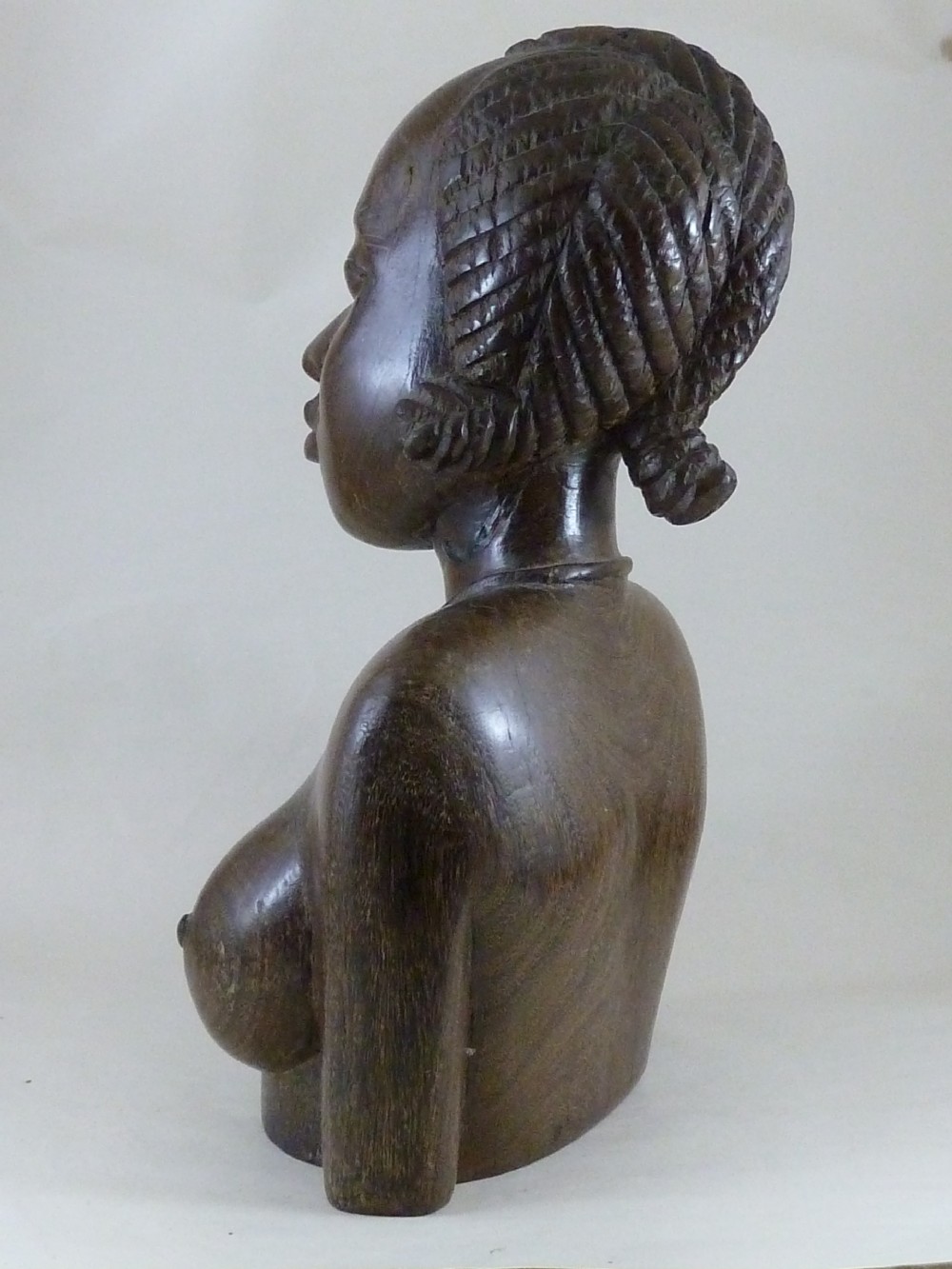 Large Carved Bust African Woman Hardwood Tribal  View V