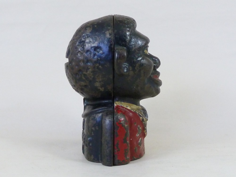 Original Young Jolly Still Bank English Cast Iron Painted Antique View IV