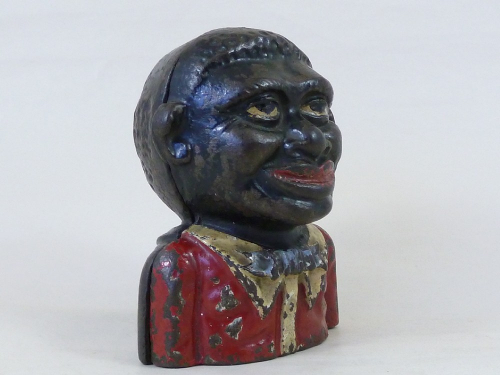 Original Young Jolly Still Bank English Cast Iron Painted Antique View V