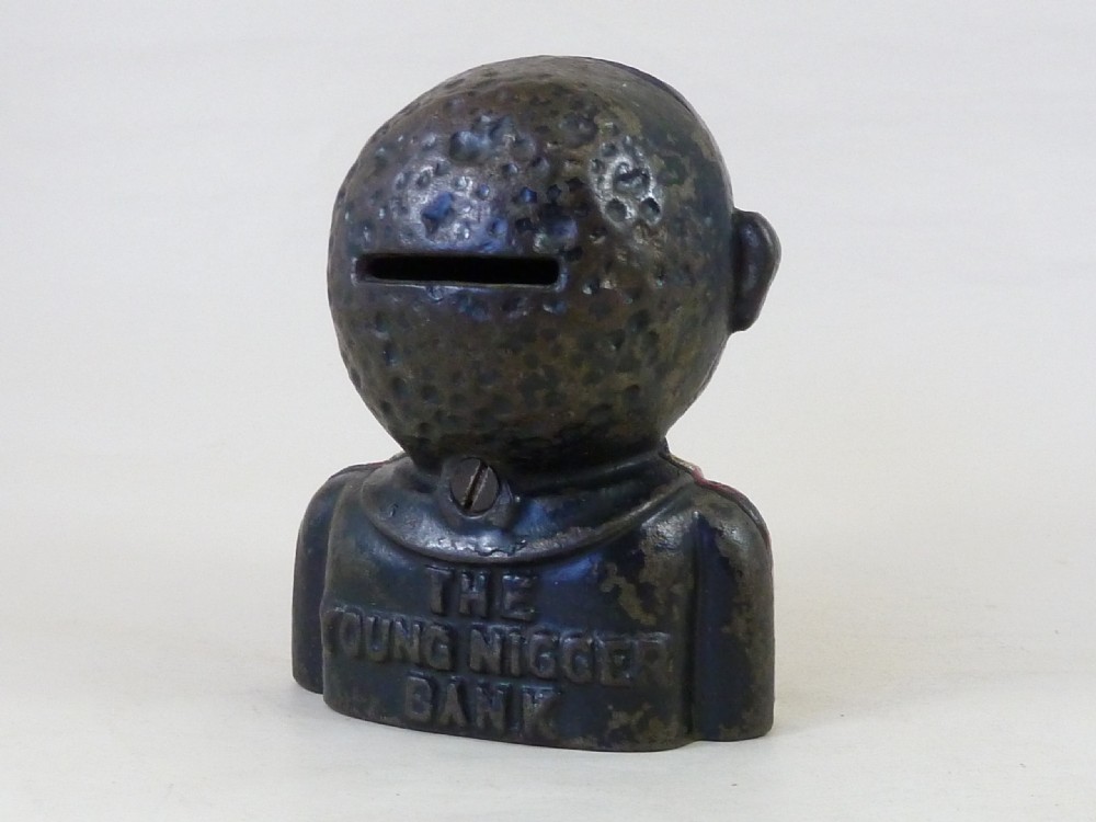 Original Young Jolly Still Bank English Cast Iron Painted Antique View VIII