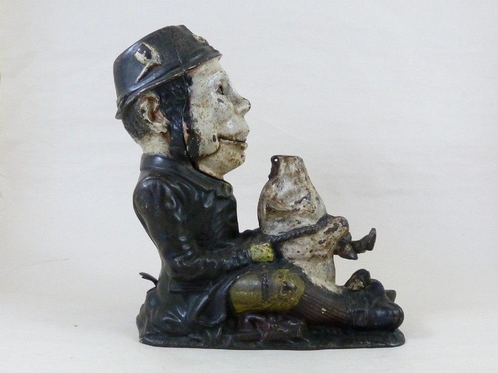 Original Paddy and the Pig Irish Mechanical Bank English Cast Iron Painted Antique View III