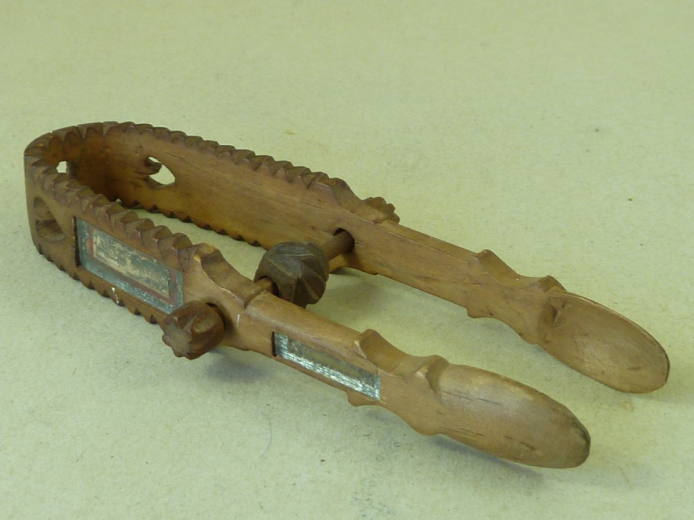 1909 Welsh Sugar Tongs Treen Love Spoon Dated Folk Art