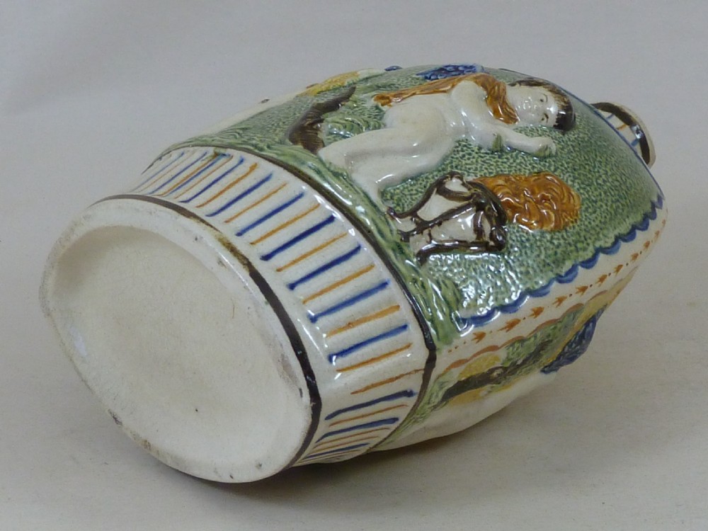 English Pottery Flask Prattware Spirit Flask Four Seasons Georgian View III