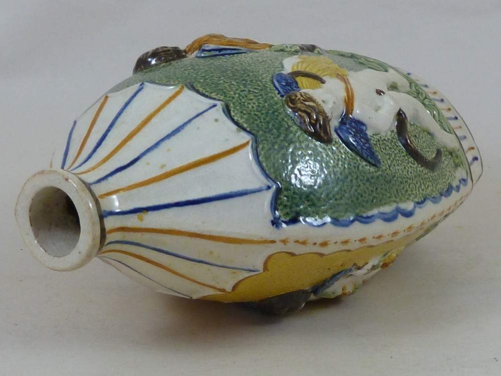 English Pottery Flask Prattware Spirit Flask Four Seasons Georgian View IV