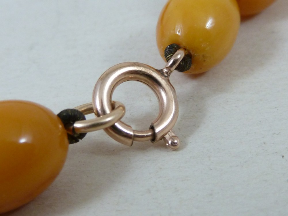 Antique Natural Baltic Amber Oval Graduated Bead Necklace 39g Butterscotch Yellow View IV