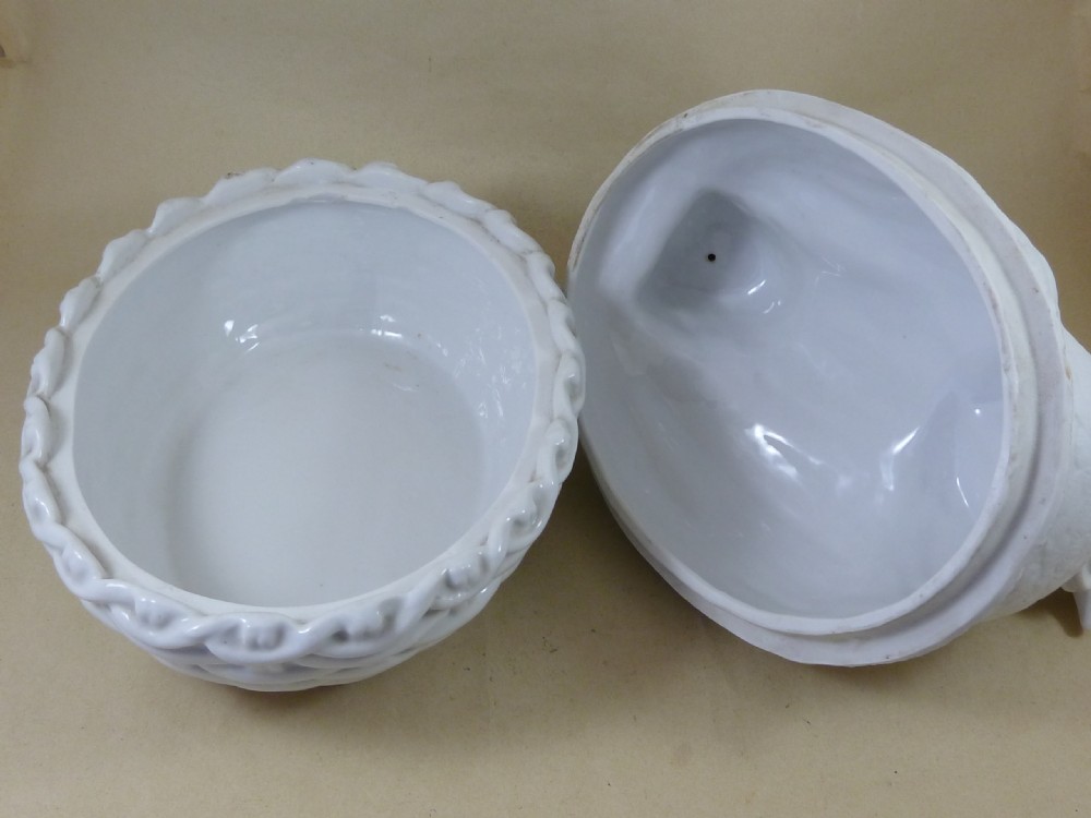 Large Hen On Nest Tureen Staffordshire Porcelain Parian Egg Basket Victorian View V
