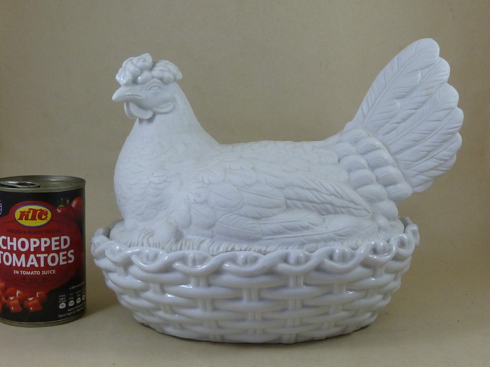 Large Hen On Nest Tureen Staffordshire Porcelain Parian Egg Basket Victorian View VIII