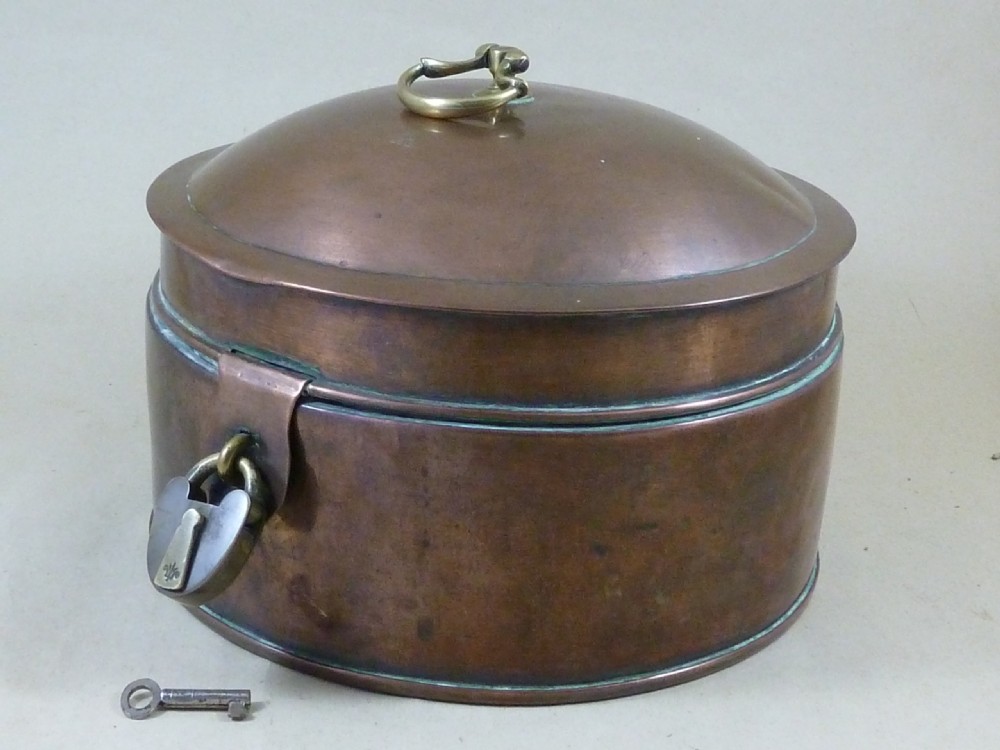Georgian Copper Spice Box Round Segmented Seamed Padlock
