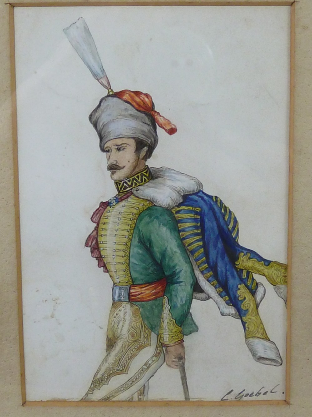Carl Goebel Signed Watercolour Hussar Military Officer European Uniform