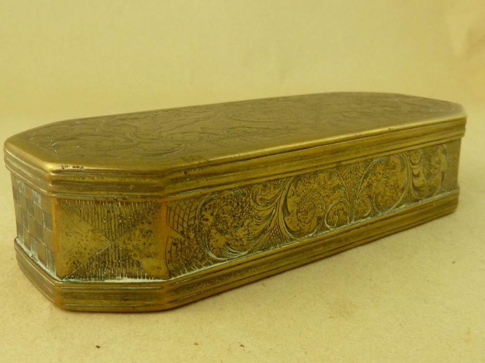 18C Dutch Brass Tobacco Box Gives Spirit & Life Antique View III