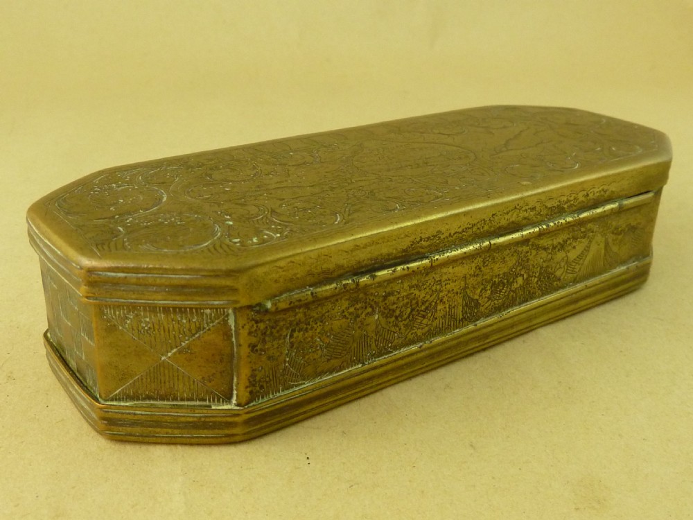 18C Dutch Brass Tobacco Box Gives Spirit & Life Antique View IV