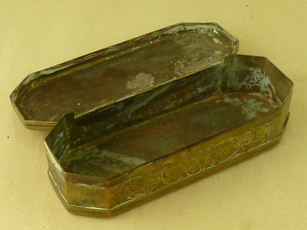 18C Dutch Brass Tobacco Box Gives Spirit & Life Antique View VI