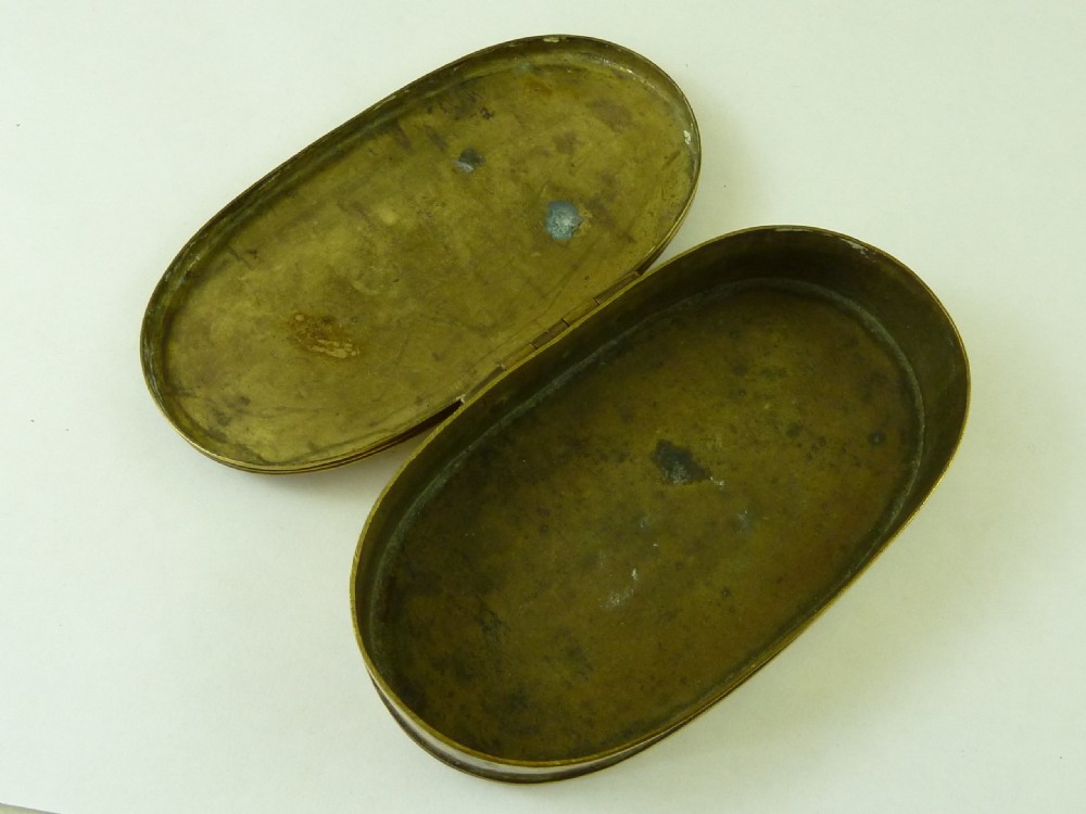 18C Dutch Brass Tobacco Box Marriage Sailor Drink Antique View V