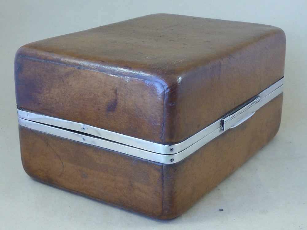 Victorian Asprey Silver Leather Cigar Humidor Travel Case Box Caddy
