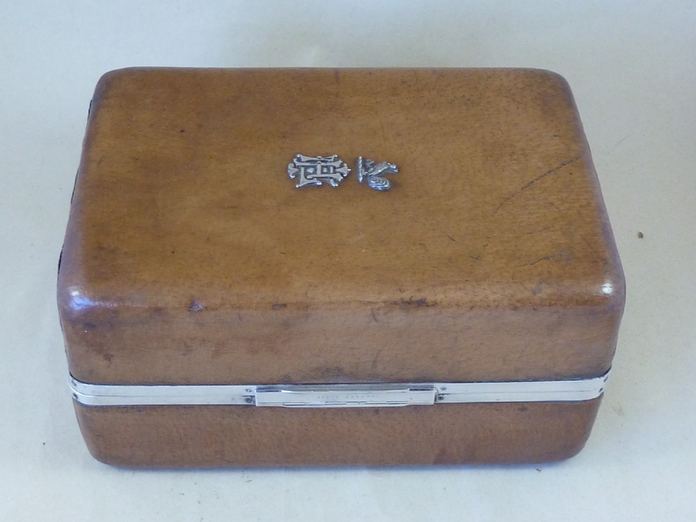 Victorian Asprey Silver Leather Cigar Humidor Travel Case Box Caddy View II
