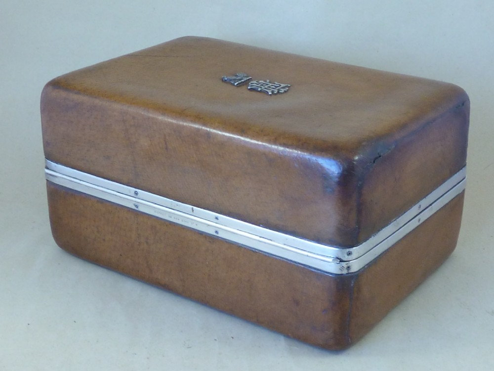 Victorian Asprey Silver Leather Cigar Humidor Travel Case Box Caddy View IV