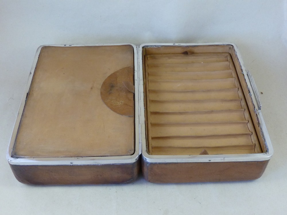 Victorian Asprey Silver Leather Cigar Humidor Travel Case Box Caddy View VIII