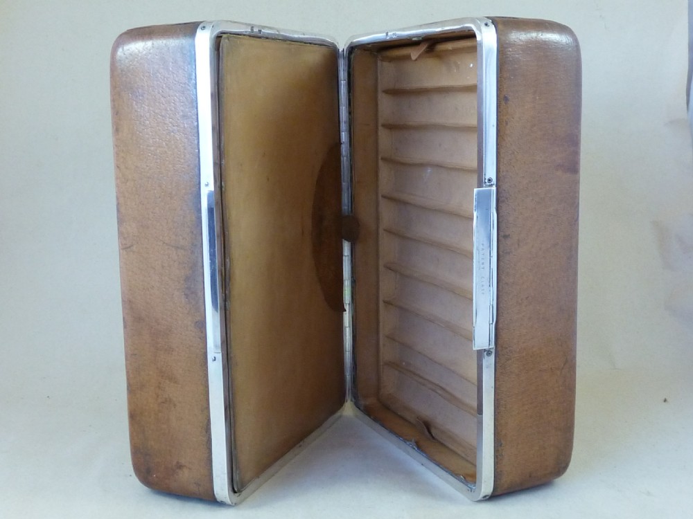 Victorian Asprey Silver Leather Cigar Humidor Travel Case Box Caddy View XI