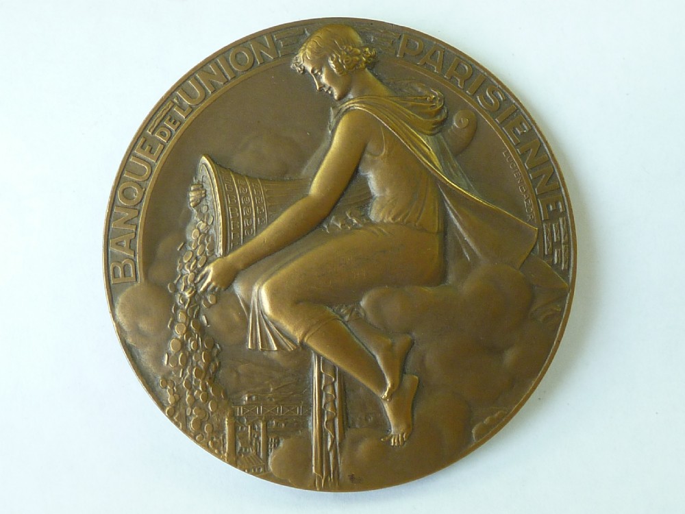 Art Deco Banque De L'Union Parisienne Large French Medal Medallion Lucien Bazor