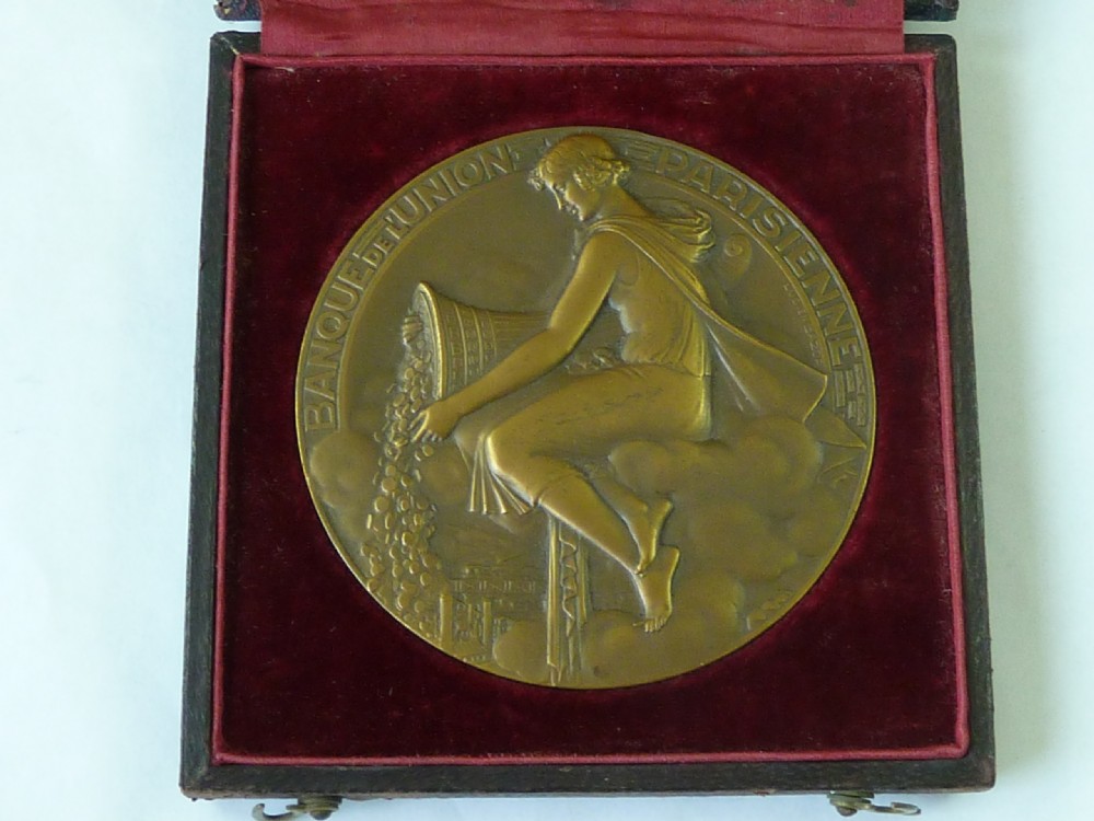 Art Deco Banque De L'Union Parisienne Large French Medal Medallion Lucien Bazor View III