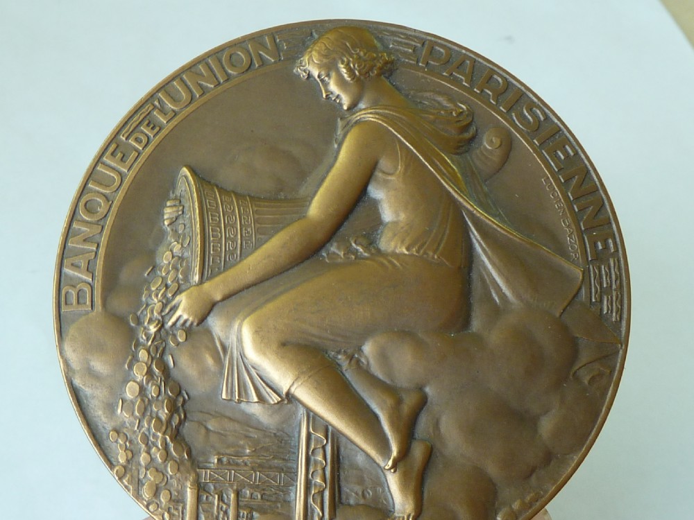 Art Deco Banque De L'Union Parisienne Large French Medal Medallion Lucien Bazor View IV