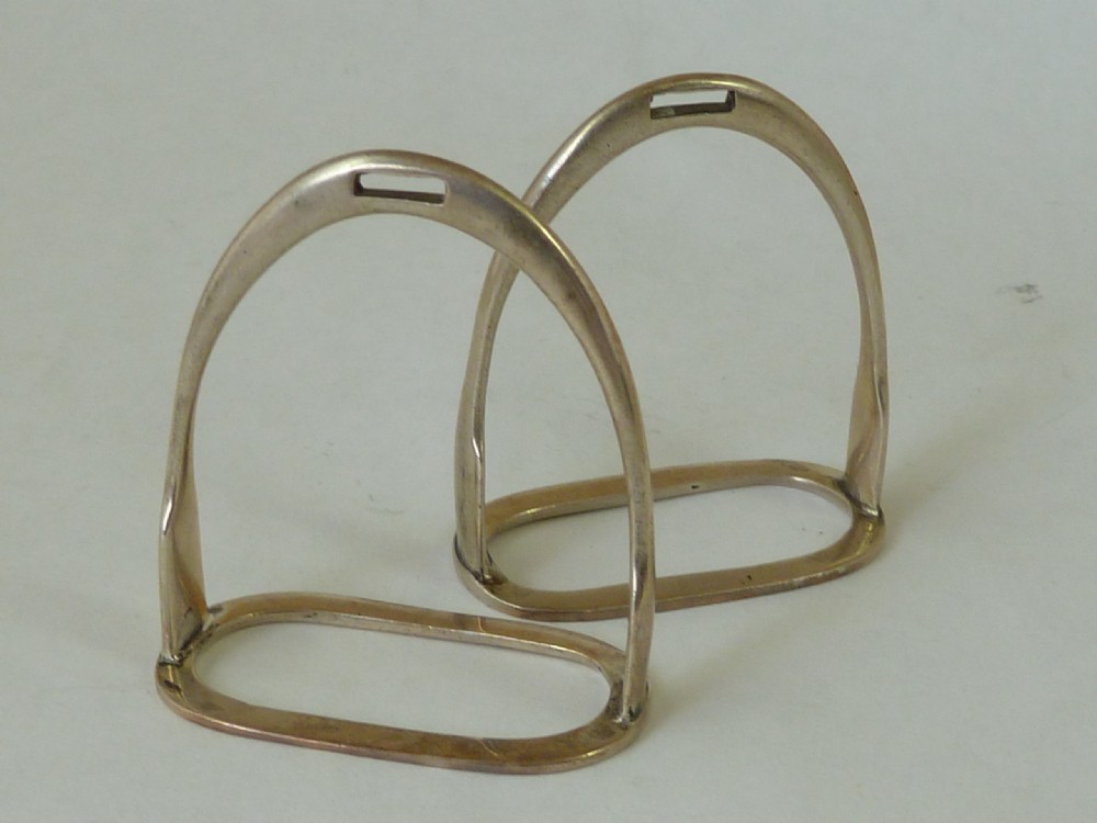 Novelty Stirrup Sterling Silver Napkin Rings Pair Serviette Equestrian Hunting View III