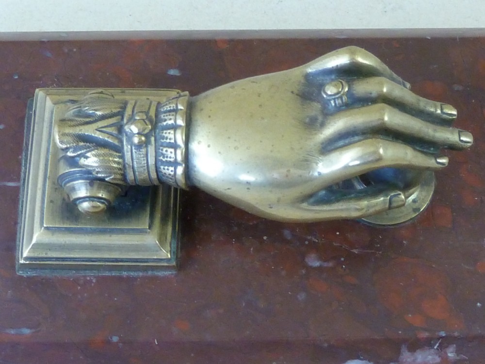 English Brass Hand Door Knocker Paperweight Marble  View V