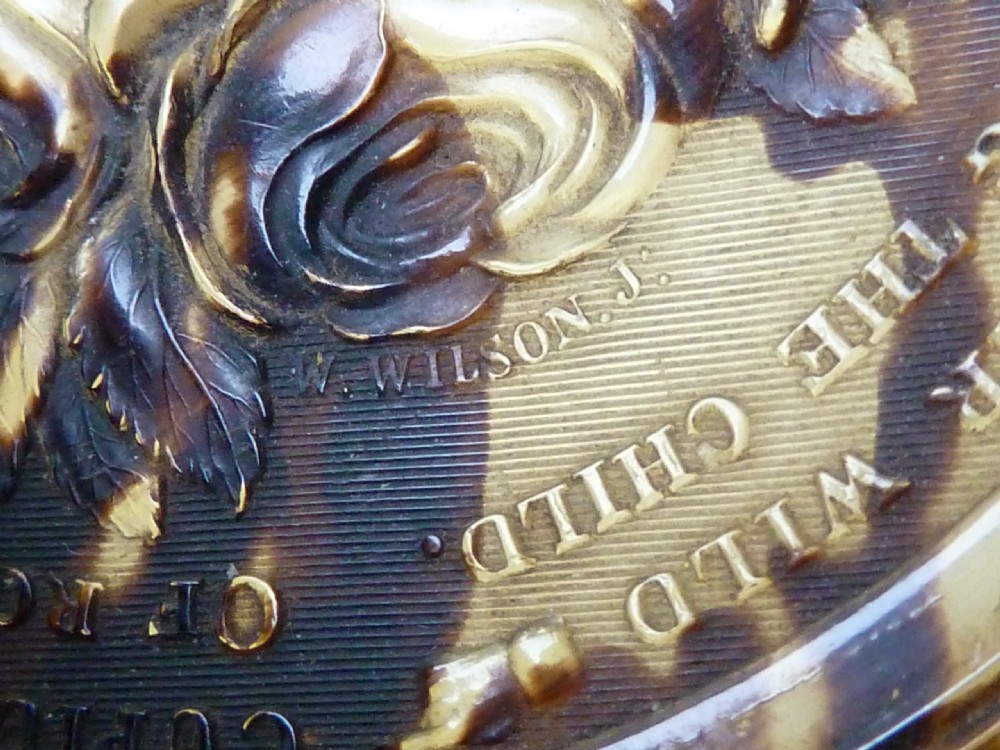 English Pressed Horn Snuff Box Love Token Signed W. Wilson View III