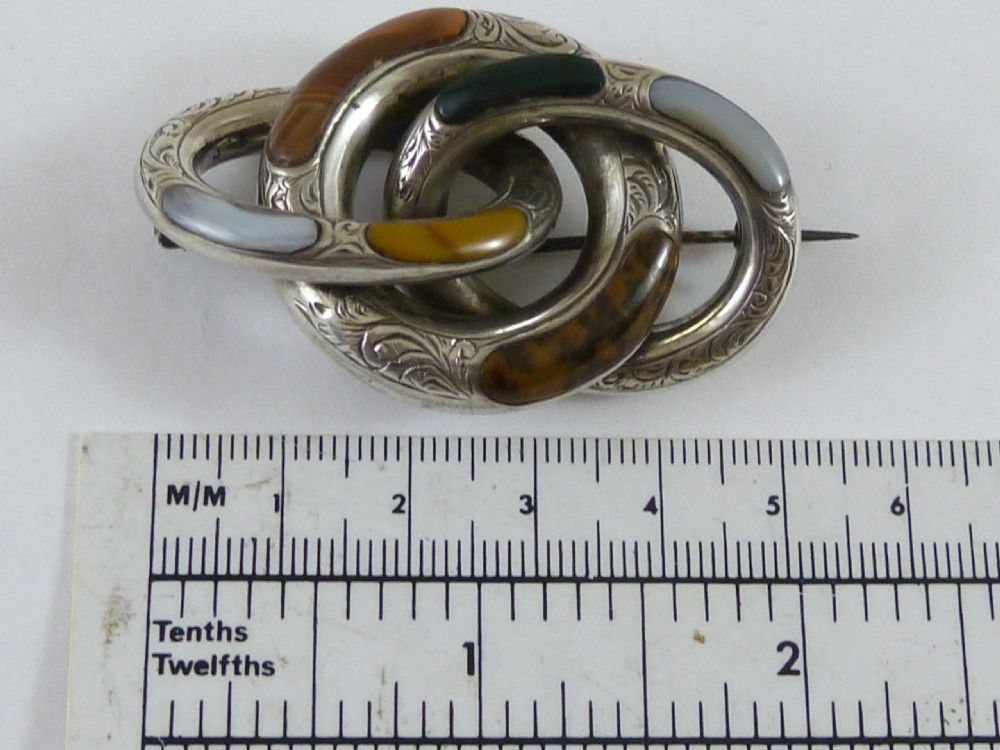 Victorian Scottish Silver Knot Brooch Specimen Agate Hardstone Pebble Pin View II