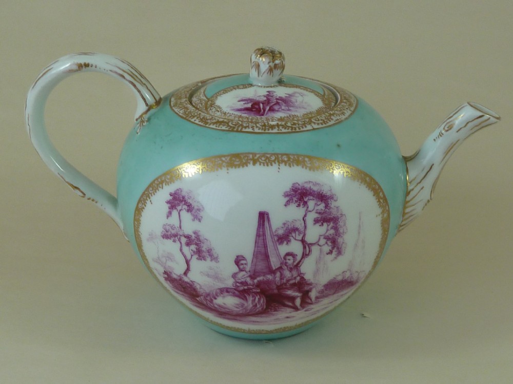Meissen Porcelain Cabaret Set Tete A Tete Turquoise Ground Puce View V