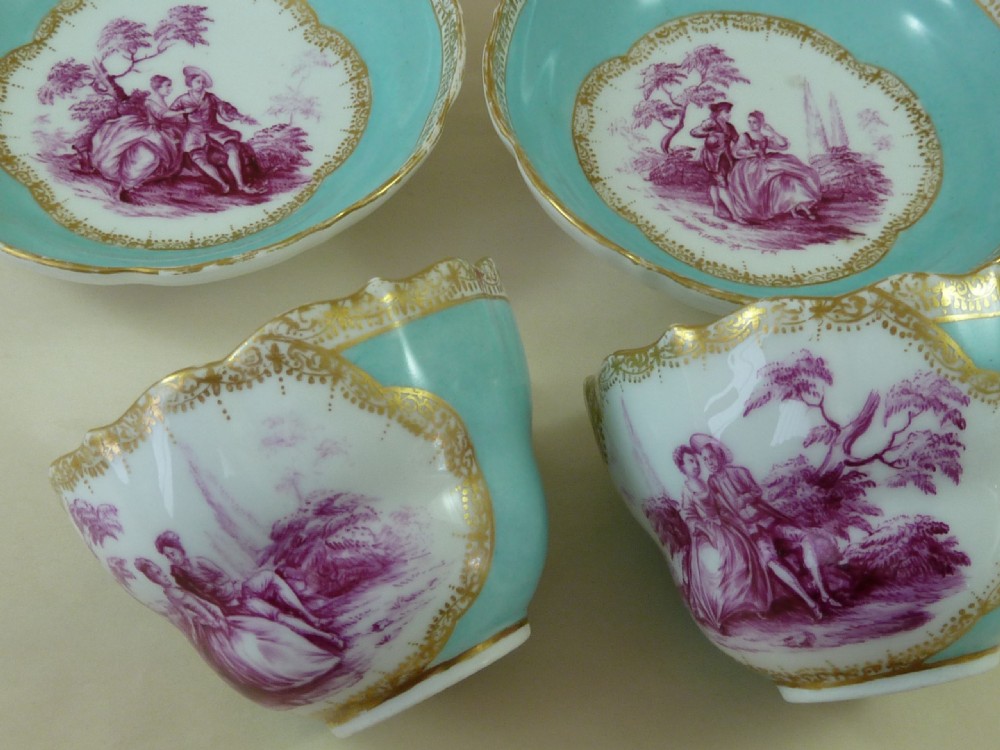 Meissen Porcelain Cabaret Set Tete A Tete Turquoise Ground Puce View VIII
