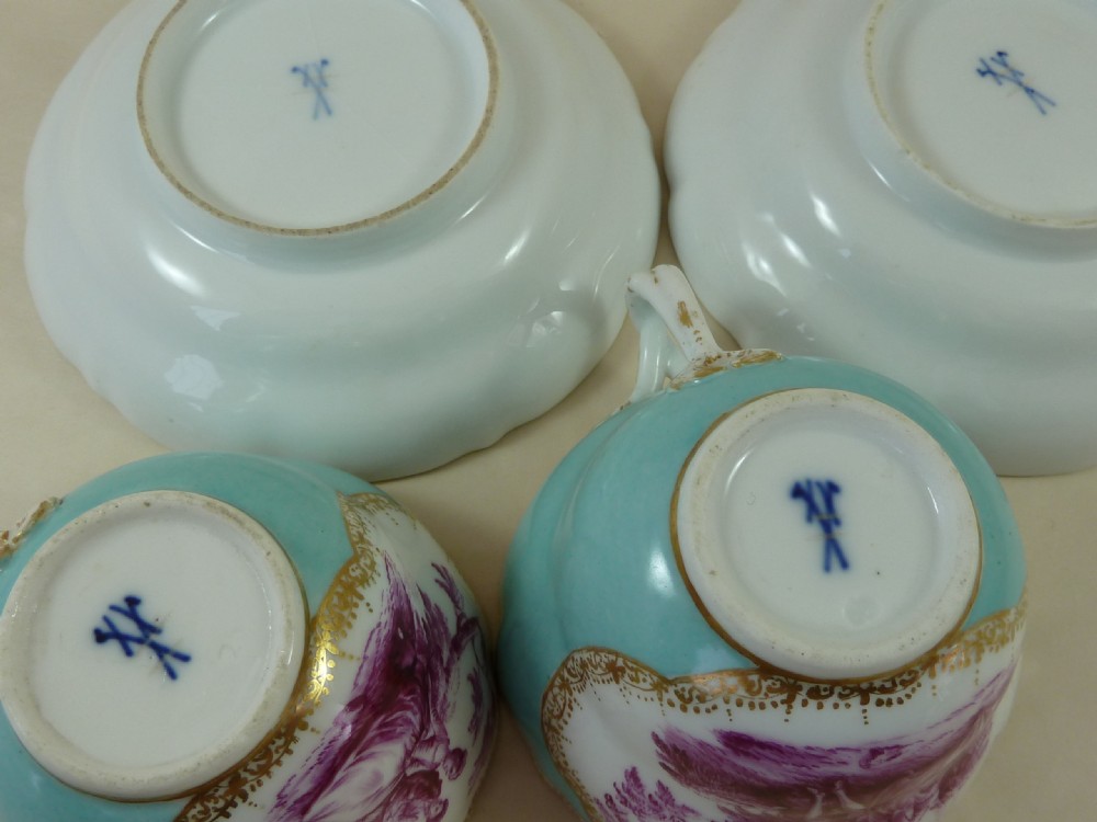 Meissen Porcelain Cabaret Set Tete A Tete Turquoise Ground Puce View X