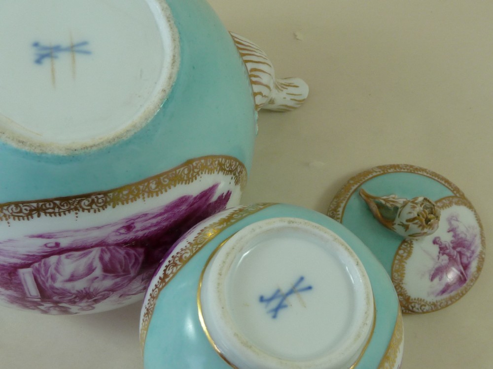 Meissen Porcelain Cabaret Set Tete A Tete Turquoise Ground Puce View XI
