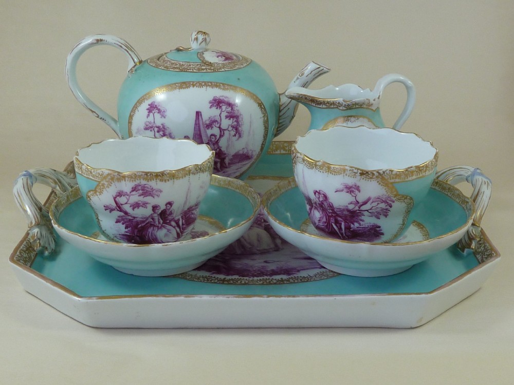 Meissen Porcelain Cabaret Set Tete A Tete Turquoise Ground Puce View XII