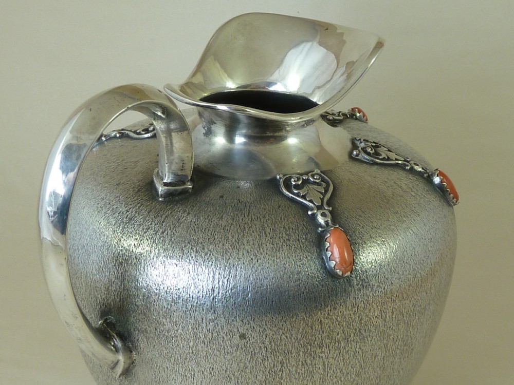 Ewer & Platter 800 Silver Coral Cabochon Italian Wine Jug Plate Renaissance Revival View VI