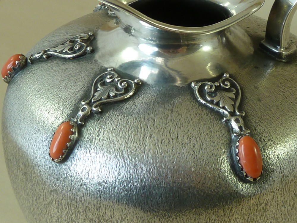 Ewer & Platter 800 Silver Coral Cabochon Italian Wine Jug Plate Renaissance Revival View VIII
