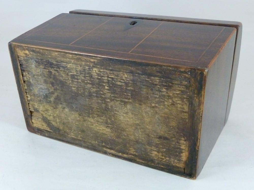 Victorian Mahogany Dome Top Boxwood Inlaid Tea Caddy Box English View VII