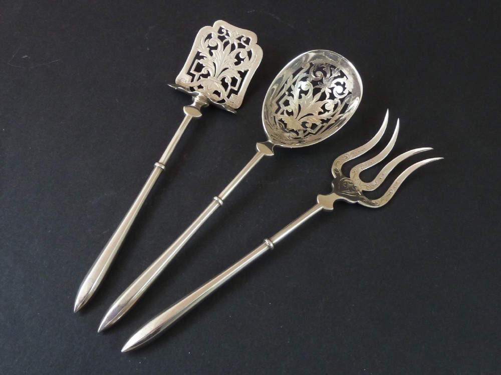 Fish Hors d'oeuvre Servers Fork Knife Spoon French Sterling Silver 950