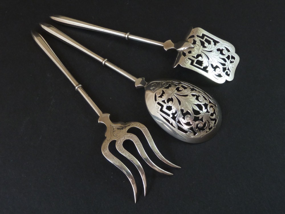 Fish Hors d'oeuvre Servers Fork Knife Spoon French Sterling Silver 950 View II