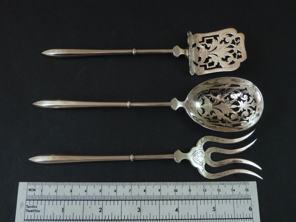 Fish Hors d'oeuvre Servers Fork Knife Spoon French Sterling Silver 950 View III