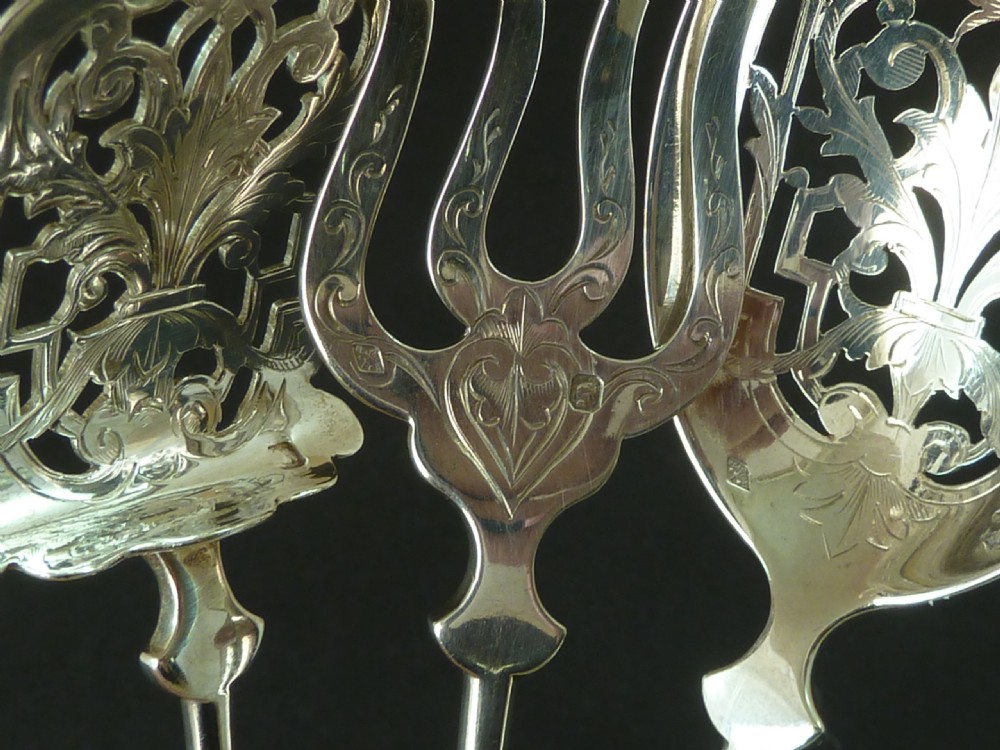 Fish Hors d'oeuvre Servers Fork Knife Spoon French Sterling Silver 950 View IV