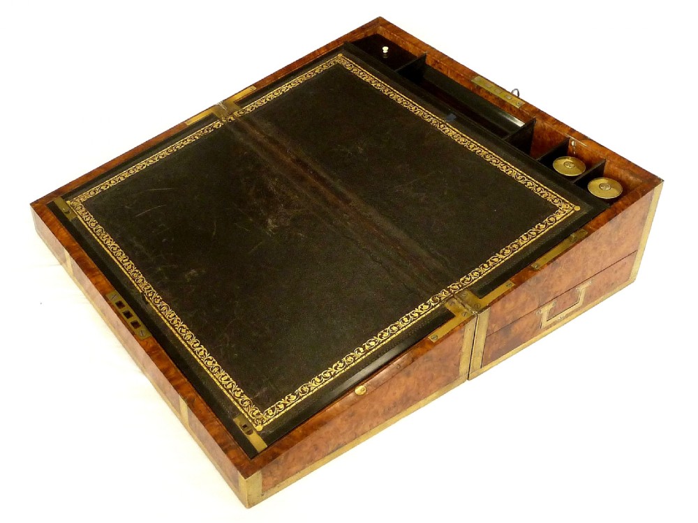 Regency Campaign Writing Slope Brass Bound Desk Solid Amboyna Anglo Indian  View X