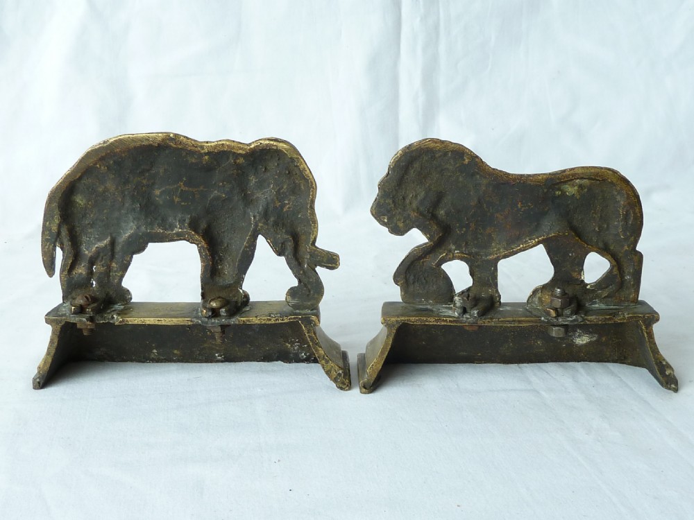 Elephant Lion Pair Victorian Cast Brass Animals Fireplace Decoration View III