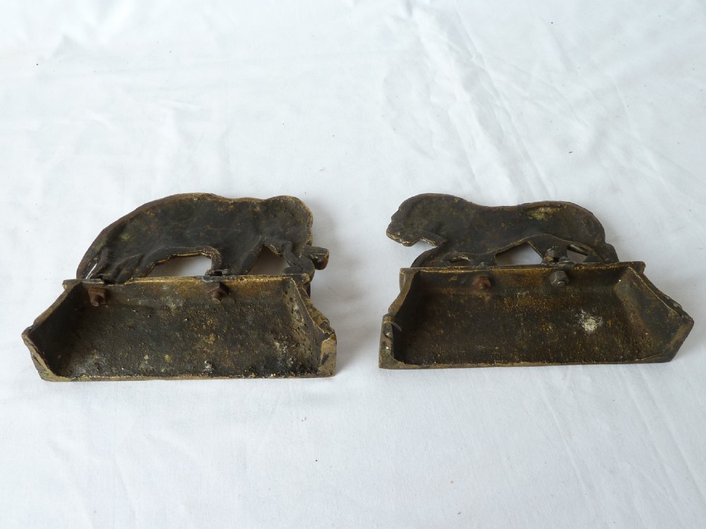 Elephant Lion Pair Victorian Cast Brass Animals Fireplace Decoration View IV